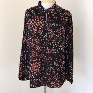 New! Tres Jolie large black combo long sleeve high neck blouse.